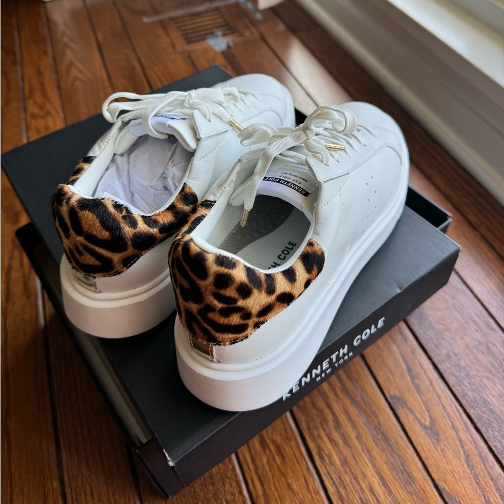 Kenneth Cole Leather Sneakers with leopard detailing
